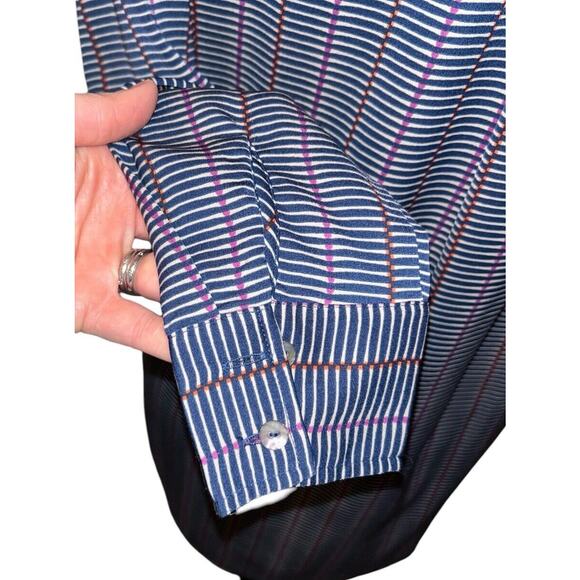 Anthropologie Lilla‎ P Striped Blouse Size Medium Navy Blue Geometric - Picture 6 of 9